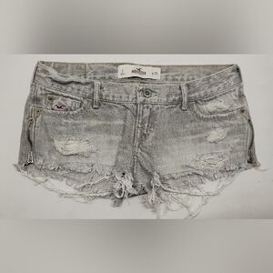 Y2K Hollister Shorts Low Rise Sz 1 Grey Waist 25 Distressed Size Zipper Accents